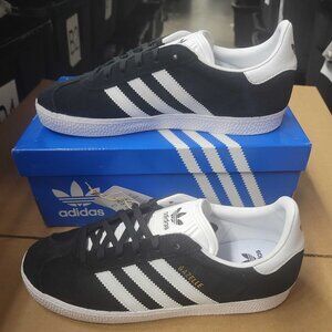 NWT Adidas Unisex Originals Kids Gazelle Black/White/Gold-SZ 5.5 Big Kid